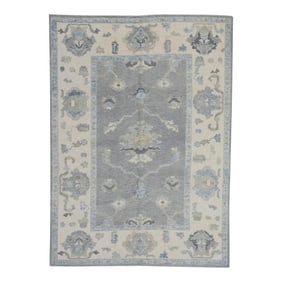 Early 21st Century Gray Floral Design Handwoven Wool Turkish Oushak Rug 4'9" X 6'5"