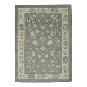 Early 21st Century Gray Floral Design Handwoven Wool Turkish Oushak Rug 6'1" X 8'4"