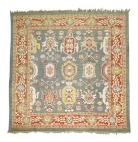 Traditional Green Square Large Oushak, 11'2'' X 12'3''