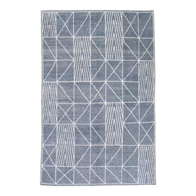 Blue Geometric Design Handmade Wool Turkish Tulu Rug 8'4" X 11'9"