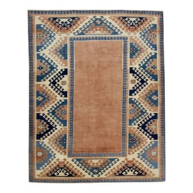 1960s Pink and Blue Vintage Handmade Turkish Rug 4'9" X 5'11"