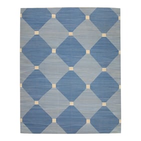 Early 21st Century Handmade Modern Kilim Rug in Blue Geometric Design 9'1" X 11'4"