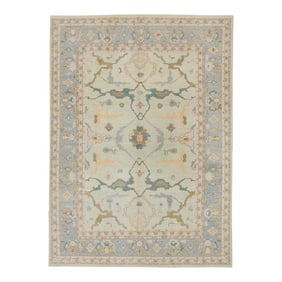 Early 21st Century Pink & Blue Floral Handwoven Wool Turkish Oushak Rug 6'10" X 9'8"
