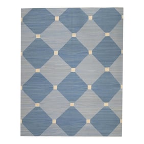 Early 21st Century Blue Geometric Design Handmade Modern Kilim Rug 9'4" X 11'11"