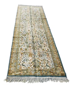 1950s Hand Knotted Green Runner From Turkey