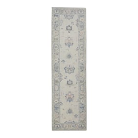 Early 21st Century Cream Multicolor Floral Design Handwoven Wool Turkish Oushak Rug 2'4" X 8'6"
