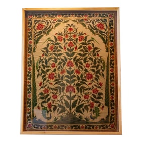 Antique Indian Mughal Framed Embroidered Wall Art