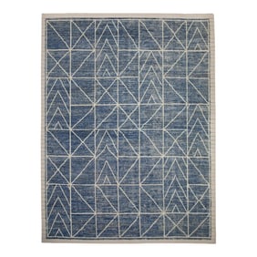 Early 21st Century Blue Geometric Design Handwoven Wool Modern Tulu Rug 8' X 10'4"