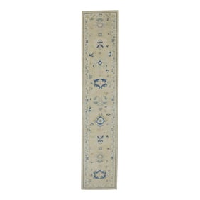 Early 21st Century Cream Multicolor Floral Design Handwoven Wool Turkish Oushak Runner 2'10" X 14'4"