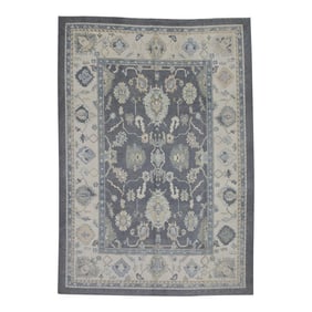 Early 21st Century Gray Floral Design Handwoven Wool Turkish Oushak Rug 8'9" X 12'2"