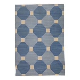 Early 21st Century Blue Geometric Design Handmade Modern Kilim Rug 9' X 12'7"