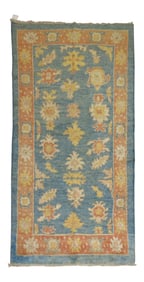 Blue Orange Vintage 20th Century Turkish Wide Oushak Runner, 3'9'' X 7'8''