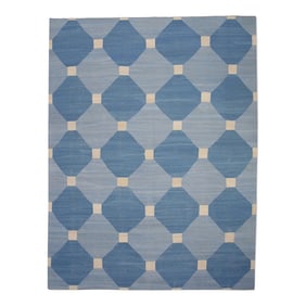 Early 21st Century Blue Geometric Design Handmade Modern Kilim Rug 8'2" X 10'6"