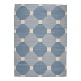 Early 21st Century Blue Geometric Design Handmade Modern Kilim Rug 9'8" X 12'4"