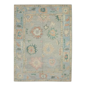 Early 21st Century Multicolor Floral Design Handwoven Wool Turkish Oushak Rug 4'11" X 6'10"