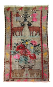 Vintage Pictorial Deer Turkish Rug, 2'2'' X 3'6''