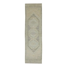 Early 21st Century Cream Geometric Design Handwoven Wool Turkish Oushak Rug 2'11" X 10'8"