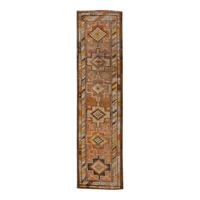 1960s Orange Geometric Design Handwoven Wool Vintage Turkish Runner 2'11" X 11'9"