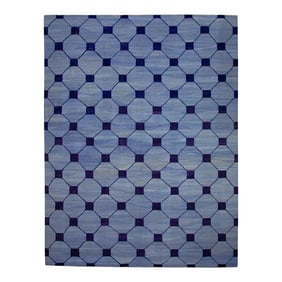 Early 21st Century Blue & Navy Geometric Design Handmade Modern Kilim Rug 8'2" X 10'8"