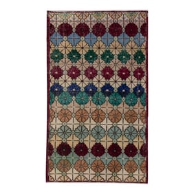 1960s Colorful Floral Handmade Vintage Turkish Rug 3'2" X 5'7"