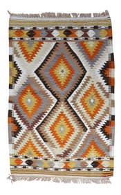 Geometric Orange Turkish Kilim, 3'3'' X 5'1''