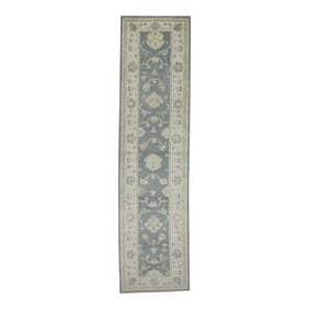 Early 21st Century Blue & Apricot Floral Design Handwoven Wool Turkish Oushak Rug 2'10" X 11'8"