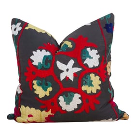 Midnight Bloom Vintage Suzani Pillow