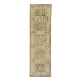 1960s Taupe Geometric Design Handwoven Wool Vintage Turkish Runner 3' X 10'