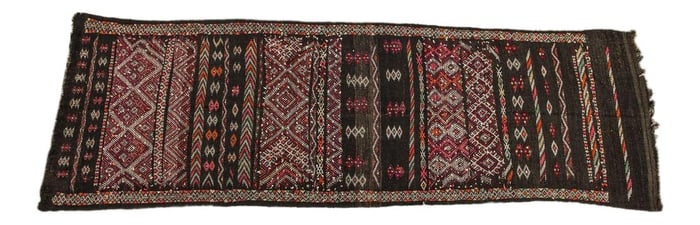 Vintage Moroccan Tuareg Black Runner Rug