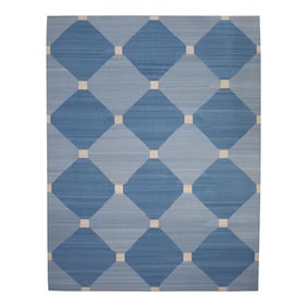 Early 21st Century Blue Geometric Design Handmade Modern Kilim Rug 8'6" X 11'1"