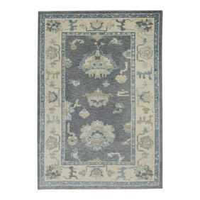Early 21st Century Gray Floral Design Handwoven Wool Turkish Oushak Rug 3'11" X 6'