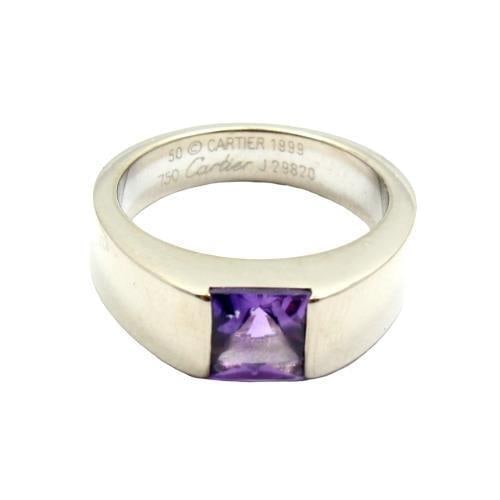 Authentic! Cartier 18k White Gold Tank Amethyst Ring 1999 Sz US 5.25 EU 50 (1 of 8)