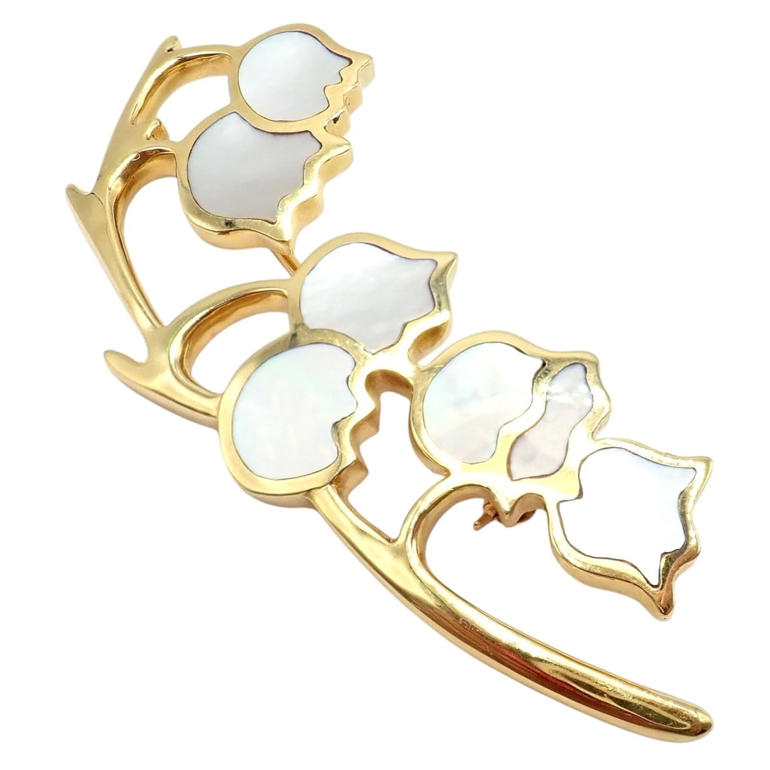 Tiffany & Co Cummings 18k Yellow Gold MoP Lily of the Valley Flower Pin Brooch (1 of 12)