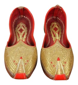 Gold and Red Embroidered Leather Shoes
