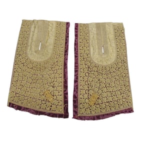 Antique Heavy Gold Persian Embroidered With Metallic Threads Textile Fragments - Set of 2