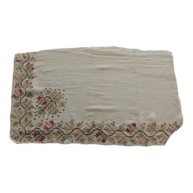 Antique Pink and Green Turkish Embroidered Textile Fragment