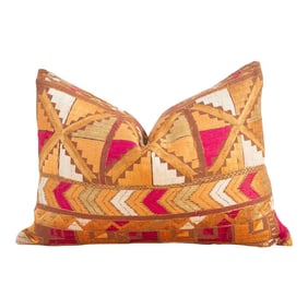 Vivid Orange Silk Phulkari Pillow