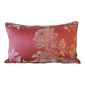 Red Silk Floral Decorative Lumbar Pillow