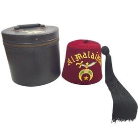 Al Malaikah Vintage Masonic Shriner Burgundy Wool Fez Hat in Original Box