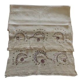 Antique Turkish Embroidery Linen With Metallic Threads Towel