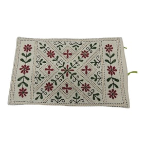 Green and Red Indian Embroidered Bolster Pillow