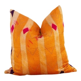 Orange Tango Silk Phulkari Pillow