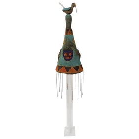 Yoruba Nigeria African Royal Beaded Headdress Crown on Lucite Stand