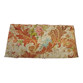 Antique Silk Orange and Green French Silk Brocade Textile Fragment