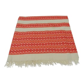 Red and Orange Stripes Woven Textile Fragment With Fringes