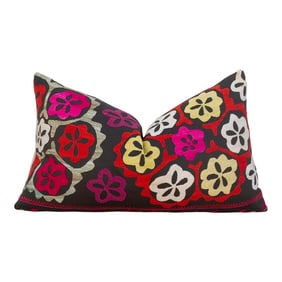 Deep Rose Suzani Lumbar Pillow
