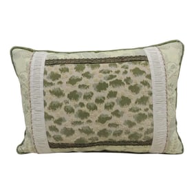 Green Velvet Animal Print and Fortuny Fabric Bolster Decorative Pillow
