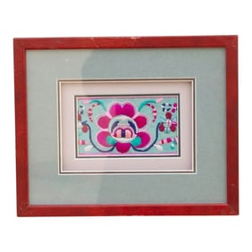 Antique Asian Floral Embroidery Framed Art