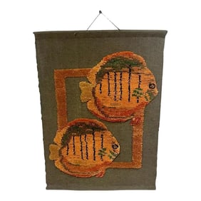 Late 20th Century Mid-Century Woven Fish Motif Tapestry by Tom Taylor, 1990