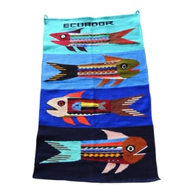 Vintage Orange and Blue Ecuadorian Throw